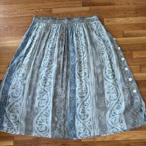 Vintage Boho Womens 22W Pleated Midi Skirt With Side Button Detail In Blue & Bei